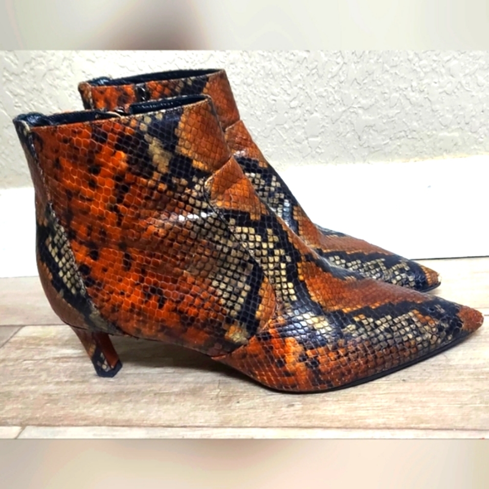 Aquatalia Snake Print Leather Ankle Boots Women’s 10.5 Animal Print Heeled Shoes